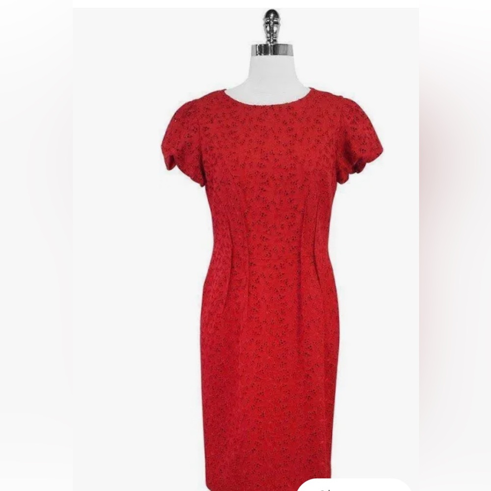 lafayette 148 women's dress Wool‎ Blend Eyelet Puff Sleeve Preppy Old Money Sz 8